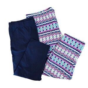 Lands End Leggings Girls XL 14-16 Deep Sea Navy Lavender Fleece Lined 2 Pack
